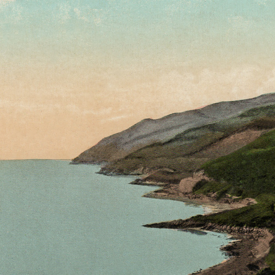 Hand coloured photo of the Dyfi estuary looking west and the five points